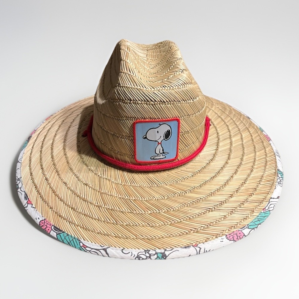 Peter Grimm Peanuts Snoopy Straw Lifeguard Hat Comic Strip Under Brim Wide Brim